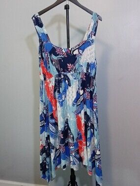 Style & Co. Paisley Print Handkerchief Hem Sundress Dress Size XL Red, white